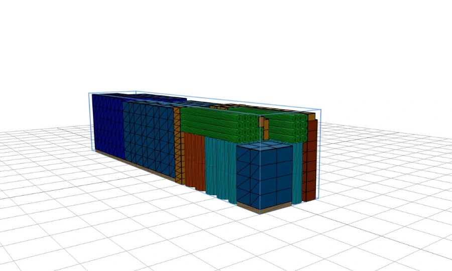 3D Load Calculator interface showing 3D container load visualization